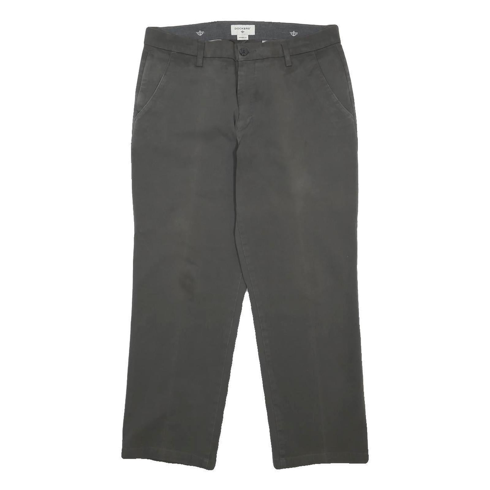 DOCKERS Mens Cotton Blend Black Regular Straight Trousers W34 L29 Classic Casual