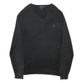 POLO RALPH LAUREN Mens Black Plain V-Neck Basic Knit Jumper XL Cotton Classic