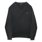 POLO RALPH LAUREN Mens Black Plain V-Neck Basic Knit Jumper XL Cotton Classic