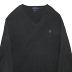 POLO RALPH LAUREN Mens Black Plain V-Neck Basic Knit Jumper XL Cotton Classic