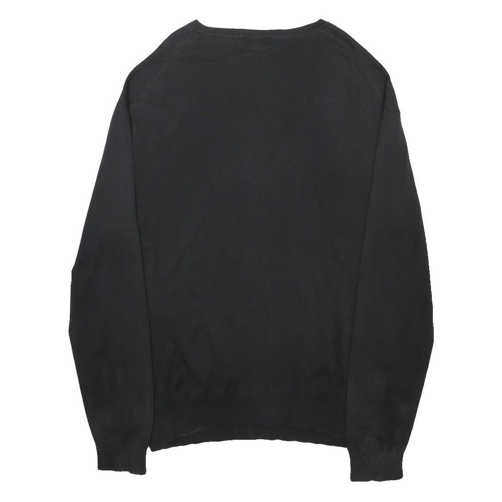 POLO RALPH LAUREN Mens Black Plain V-Neck Basic Knit Jumper XL Cotton Classic