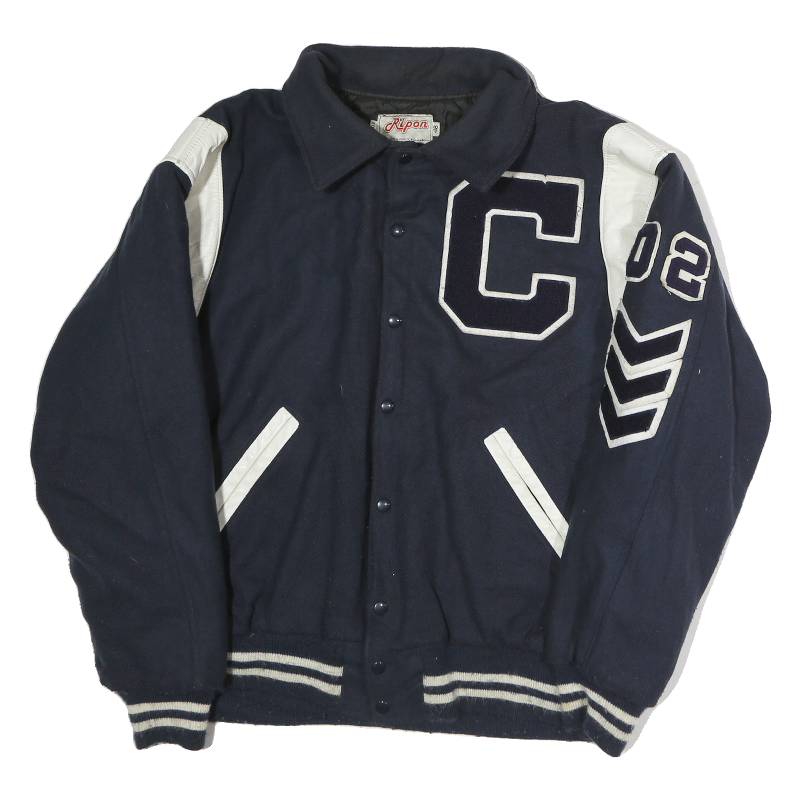 RIPPON Mens Navy Blue Button Jacket L Polyester Blend Woollen Varsity Style