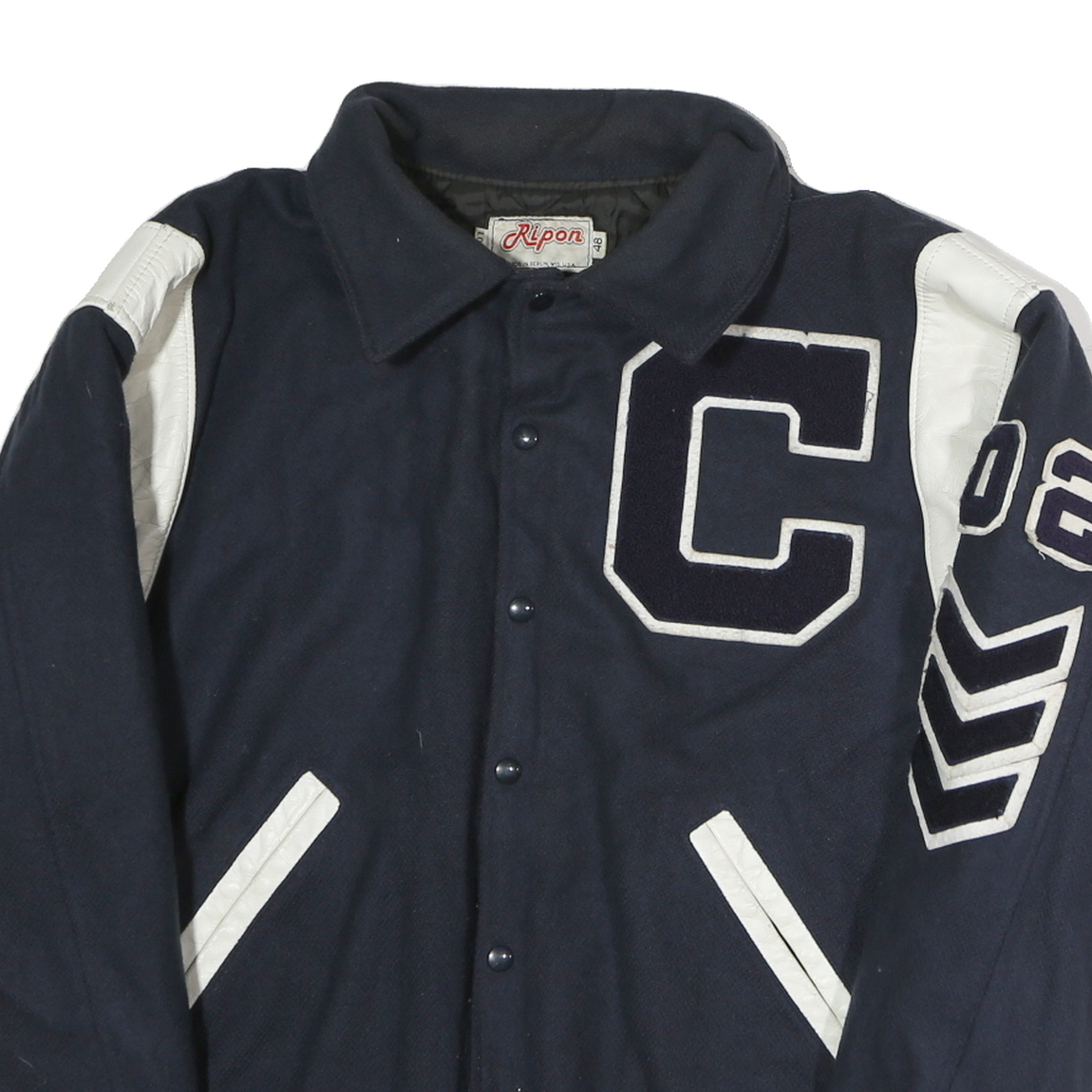 RIPPON Mens Navy Blue Button Jacket L Polyester Blend Woollen Varsity Style