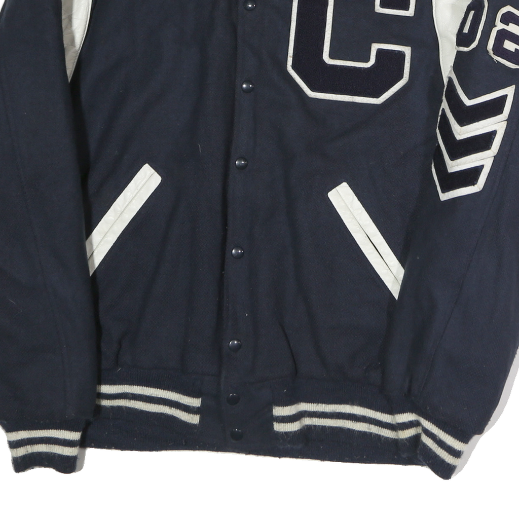 RIPPON Mens Navy Blue Button Jacket L Polyester Blend Woollen Varsity Style