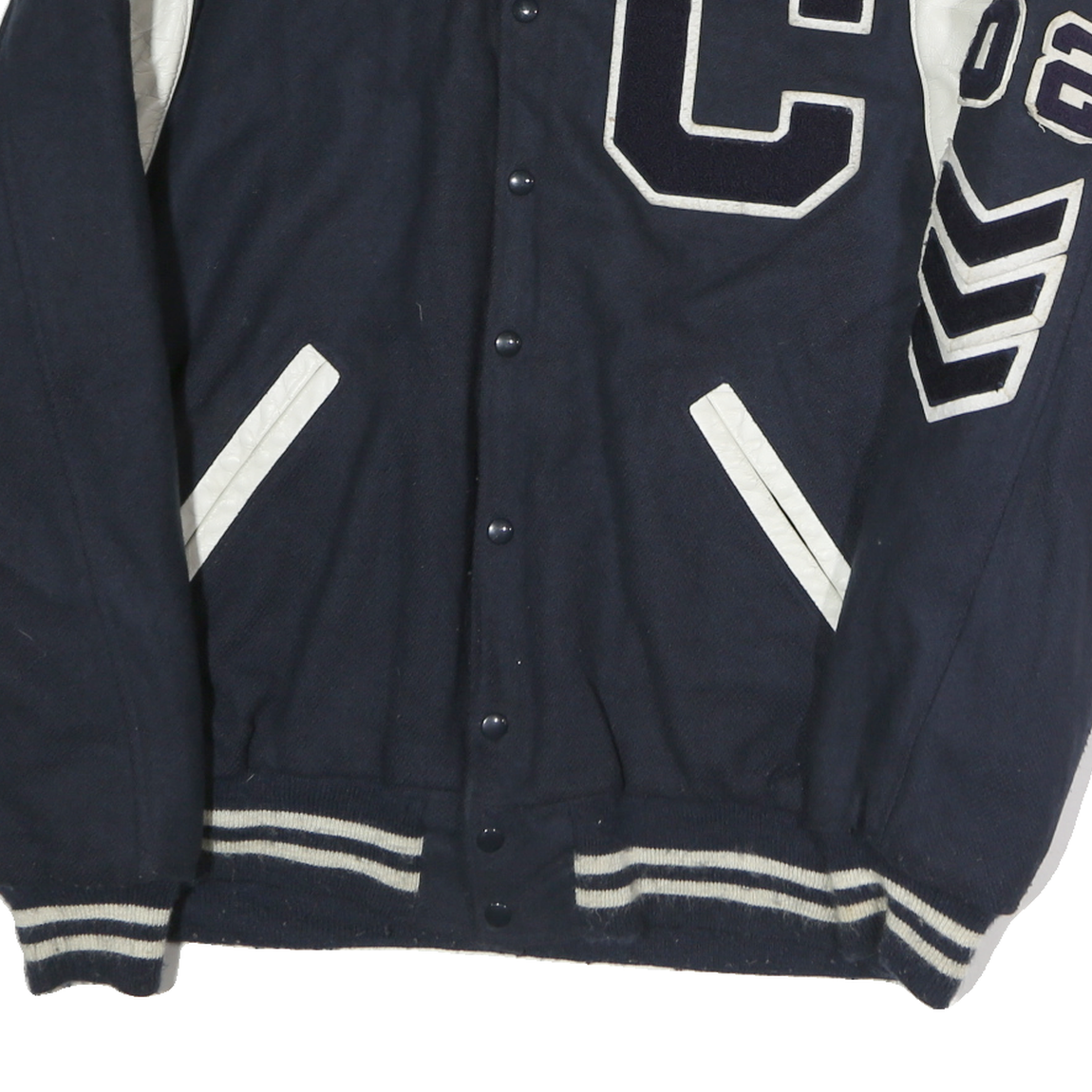 RIPPON Mens Navy Blue Button Jacket L Polyester Blend Woollen Varsity Style