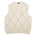 CLUB ROOM Mens Cream V-Neck Patterned Jumper XL Cotton Blend Classic Soft Fit