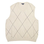 CLUB ROOM Mens Cream V-Neck Patterned Jumper XL Cotton Blend Classic Soft Fit
