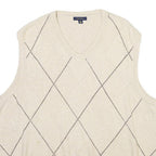 CLUB ROOM Mens Cream V-Neck Patterned Jumper XL Cotton Blend Classic Soft Fit