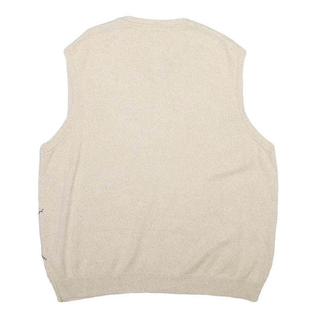 CLUB ROOM Mens Cream V-Neck Patterned Jumper XL Cotton Blend Classic Soft Fit