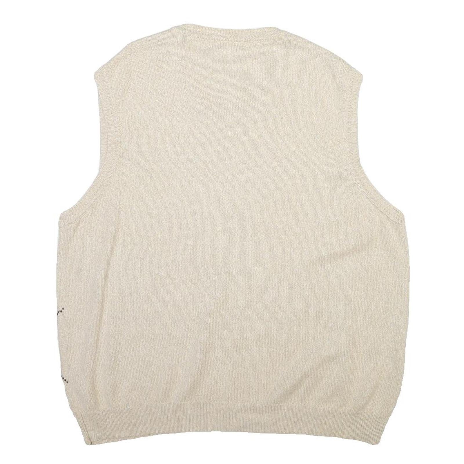 CLUB ROOM Mens Cream V-Neck Patterned Jumper XL Cotton Blend Classic Soft Fit