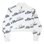 ELLESSE Womens White 1/4 Zip UK 10 Sweatshirt Cotton Blend Logo Print