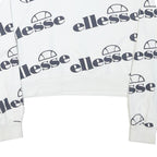 ELLESSE Womens White 1/4 Zip UK 10 Sweatshirt Cotton Blend Logo Print