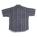 CLUB ROOM Mens Blue & Green Striped Shirt L Cotton Casual Short Sleeve Button