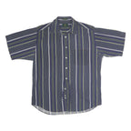 CLUB ROOM Mens Blue & Green Striped Shirt L Cotton Casual Short Sleeve Button