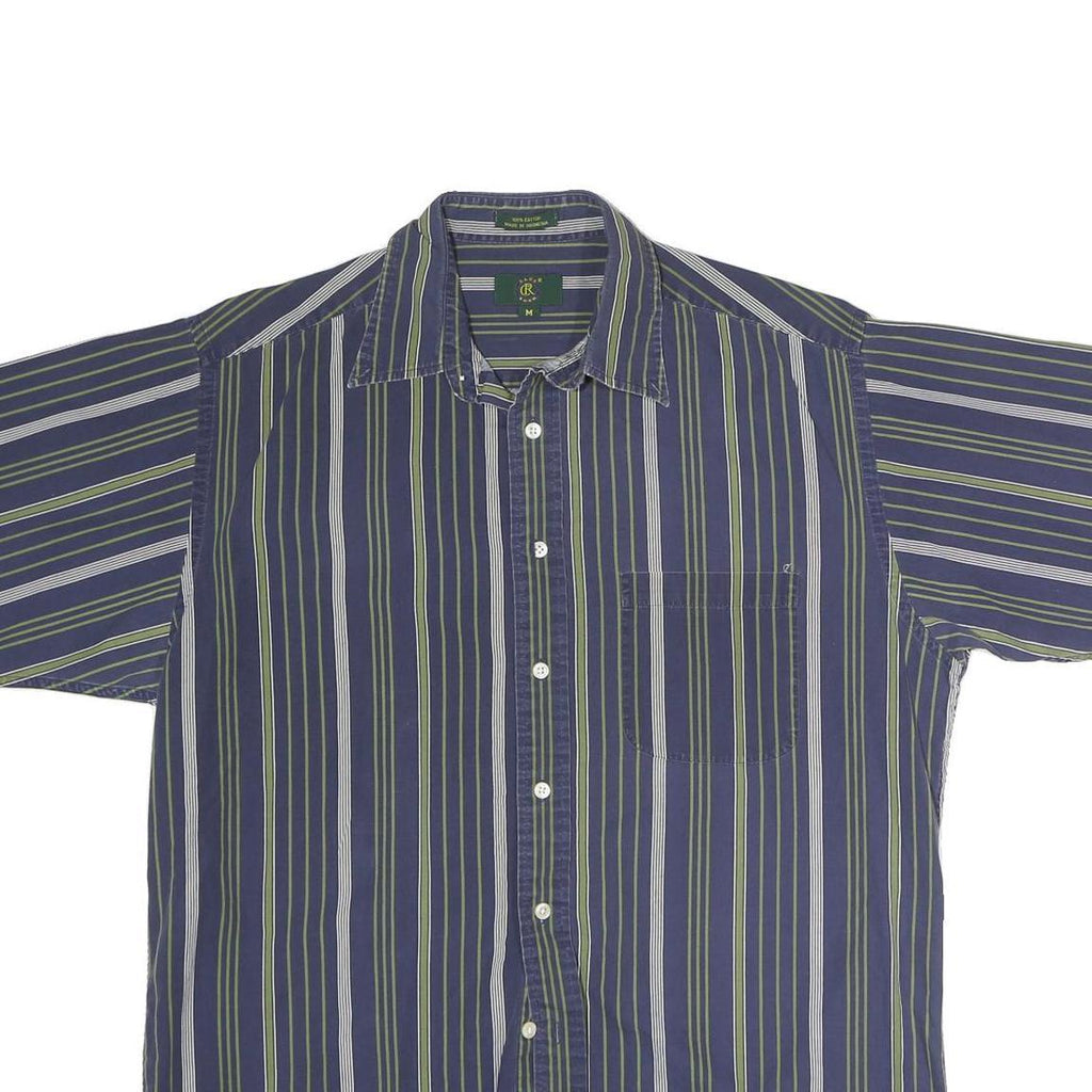 CLUB ROOM Mens Blue & Green Striped Shirt L Cotton Casual Short Sleeve Button