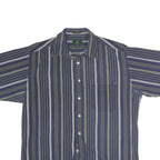 CLUB ROOM Mens Blue & Green Striped Shirt L Cotton Casual Short Sleeve Button