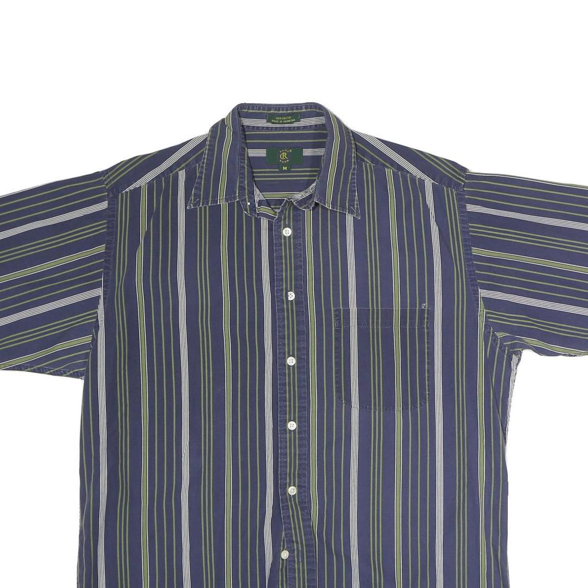 CLUB ROOM Mens Blue & Green Striped Shirt L Cotton Casual Short Sleeve Button
