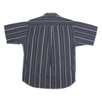 CLUB ROOM Mens Blue & Green Striped Shirt L Cotton Casual Short Sleeve Button