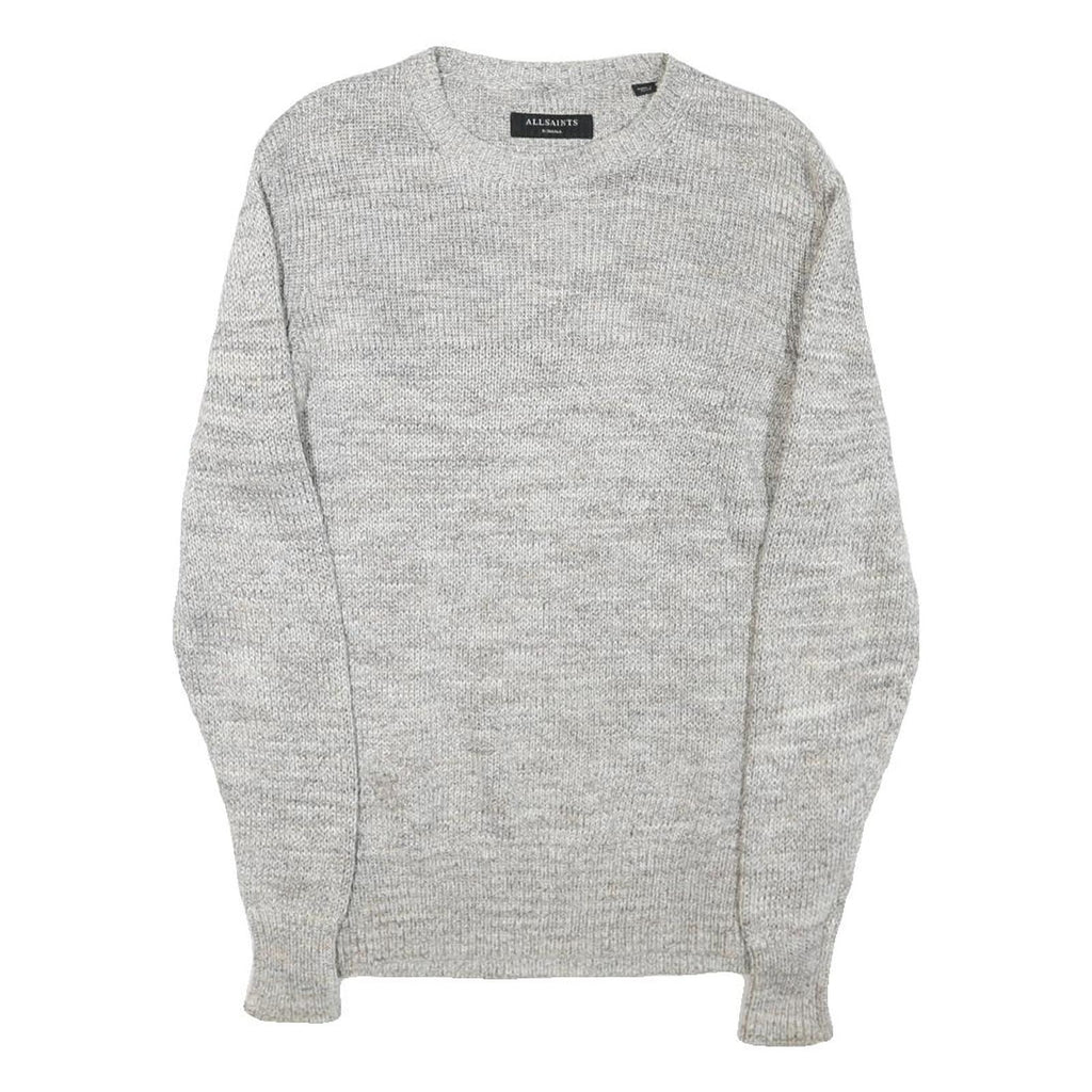 ALL SAINTS Mens Grey Plain Cotton Blend Crew Neck Basic Knit Jumper XS Casual