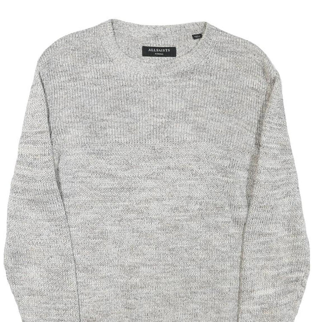 ALL SAINTS Mens Grey Plain Cotton Blend Crew Neck Basic Knit Jumper XS Casual
