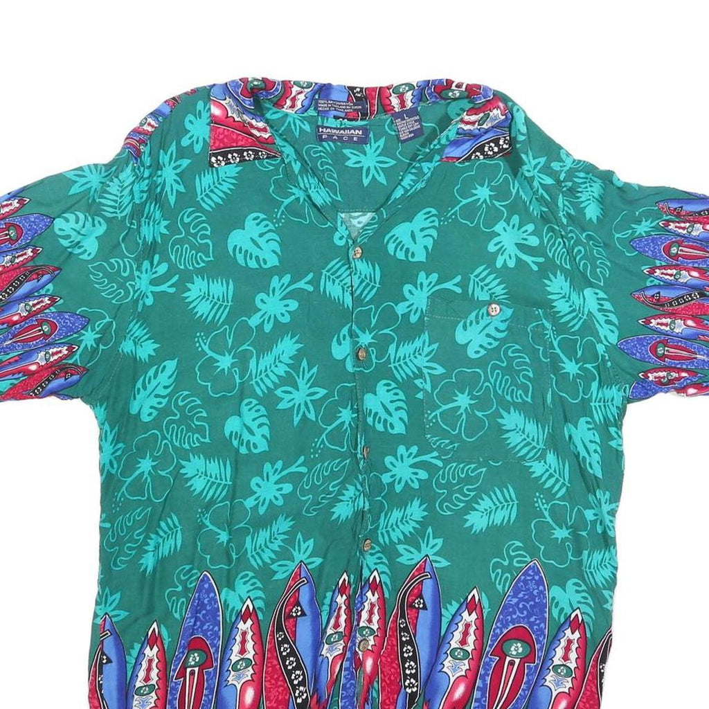 HAWAIIAN PACE Womens Green Printed Shirt Short Sleeve Collared L Tropical Surf