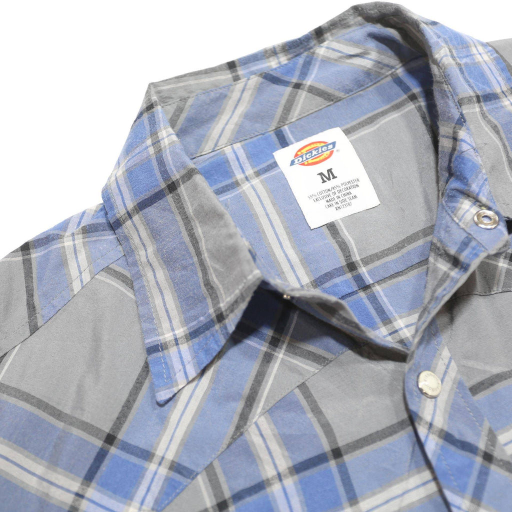 DICKIES Mens Blue & Grey Check Shirt M Cotton Blend Casual Workwear