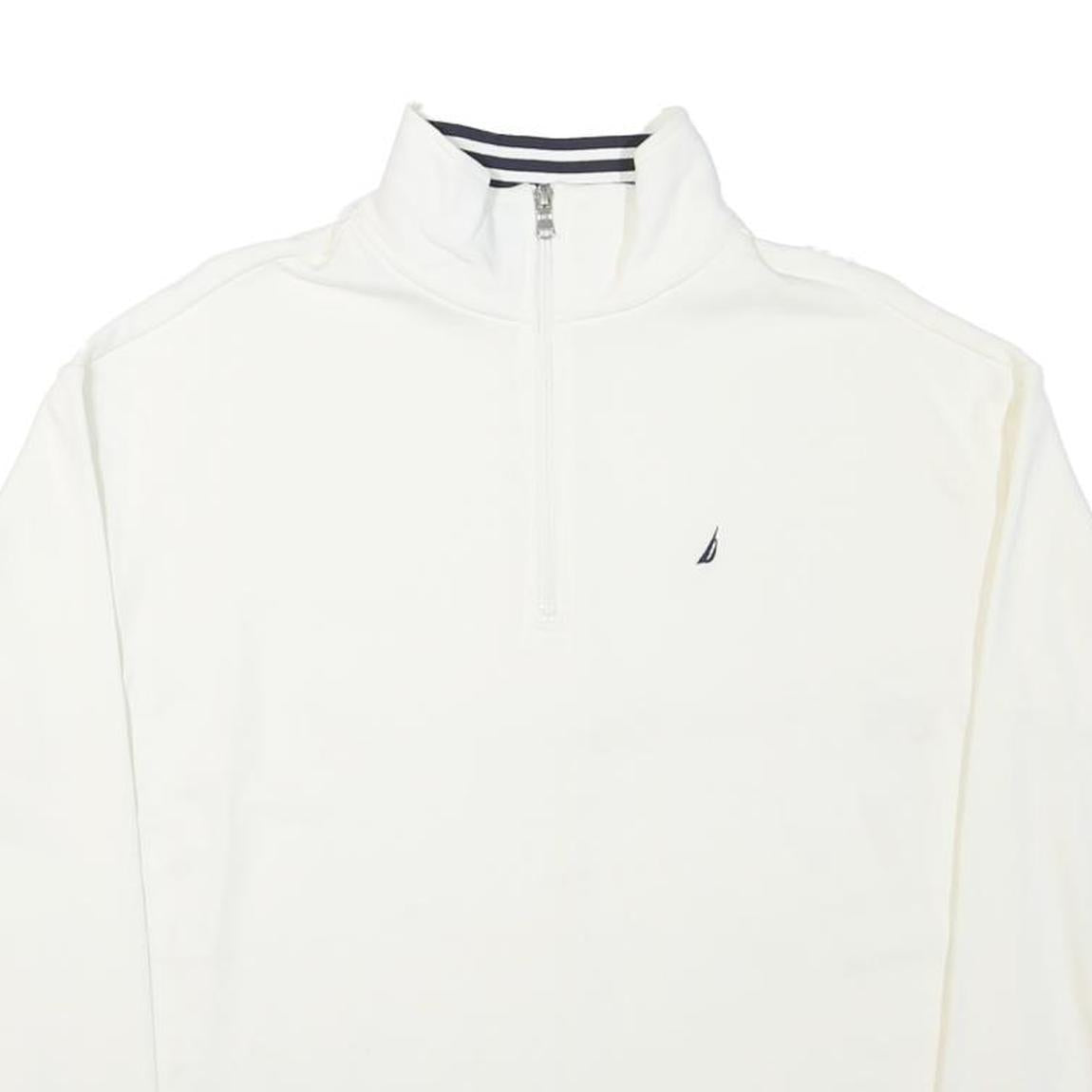 NAUTICA Mens White Quarter Zip Sweatshirt S Cotton Blend Casual Sportswear