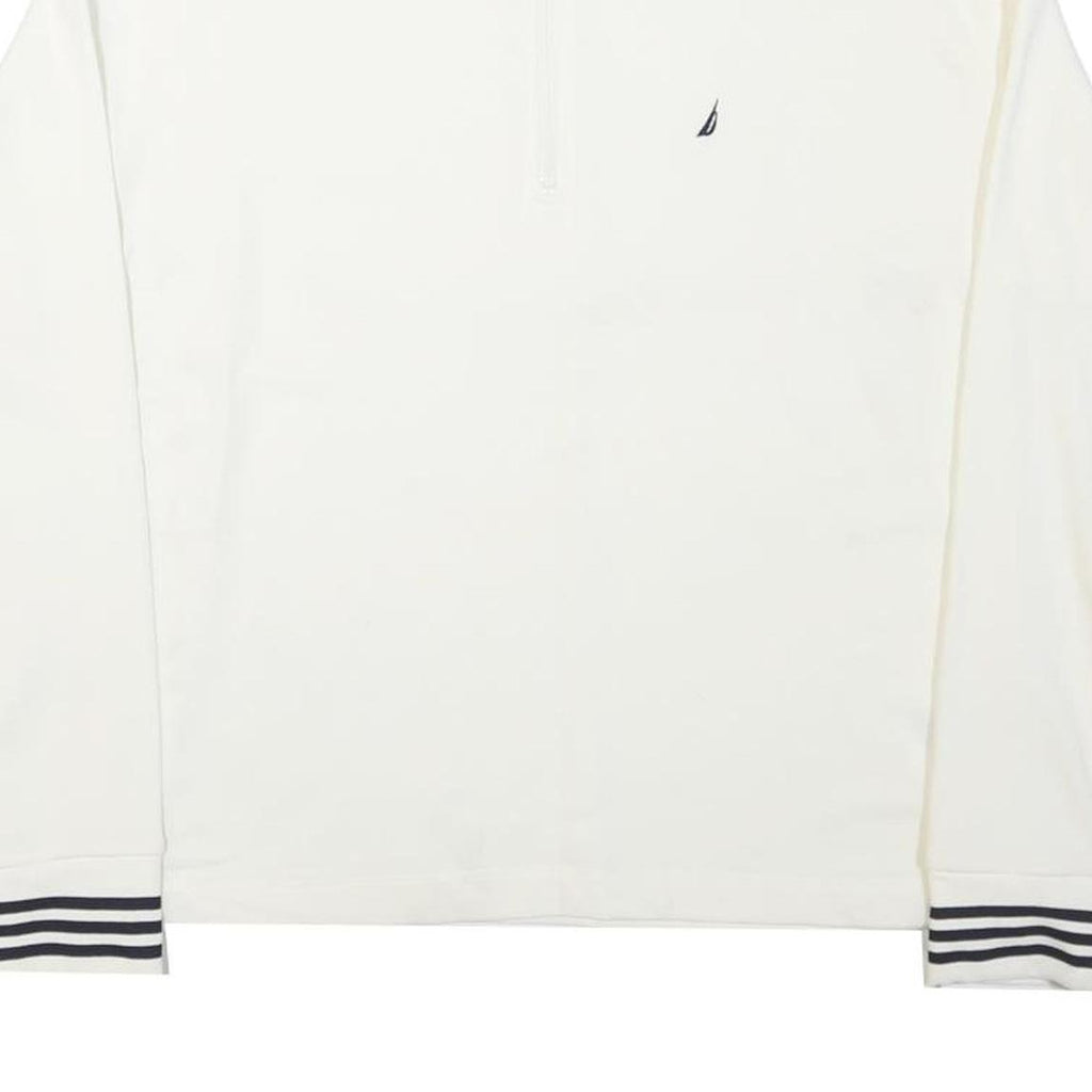 NAUTICA Mens White Quarter Zip Sweatshirt S Cotton Blend Casual Sportswear