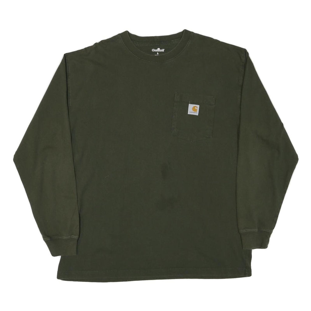 CARHARTT Mens Green Long Sleeve Crew Neck Pocket T-Shirt L Cotton Blend