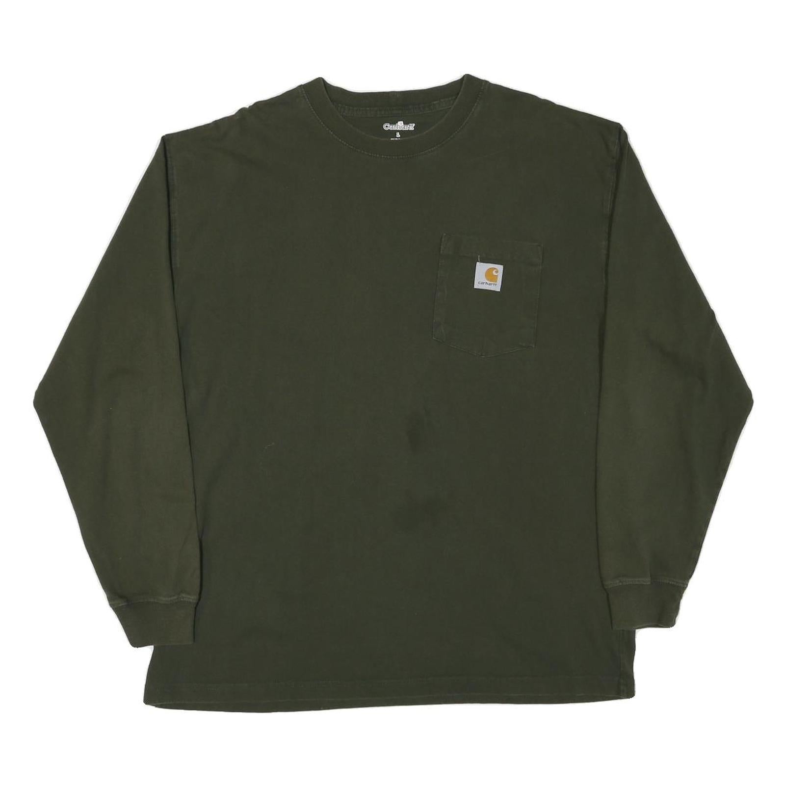 CARHARTT Mens Green Long Sleeve Crew Neck Pocket T-Shirt L Cotton Blend