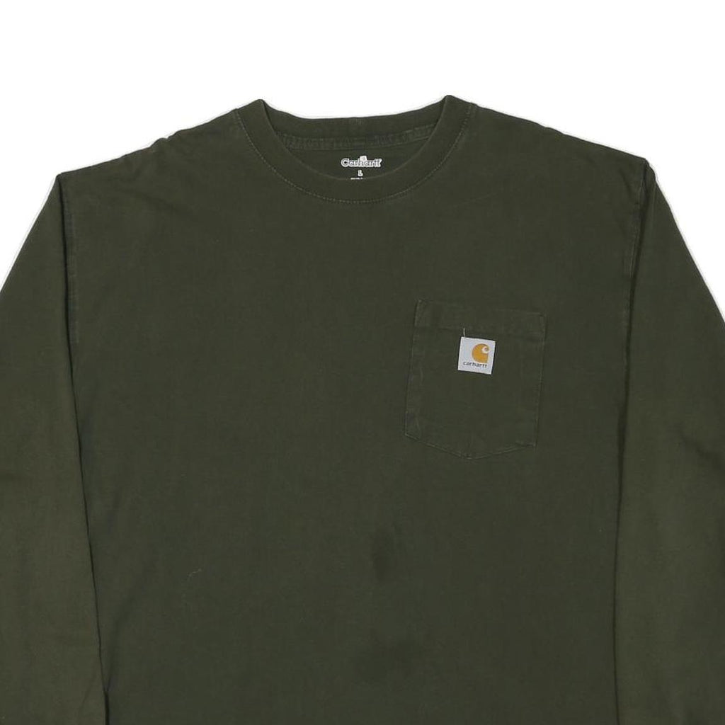 CARHARTT Mens Green Long Sleeve Crew Neck Pocket T-Shirt L Cotton Blend