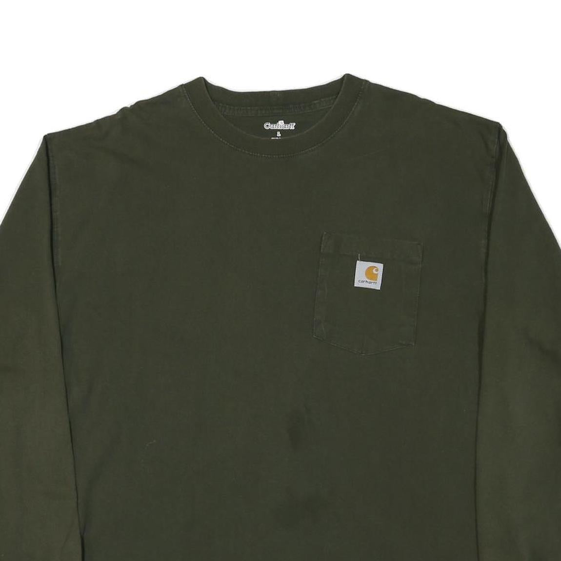 CARHARTT Mens Green Long Sleeve Crew Neck Pocket T-Shirt L Cotton Blend