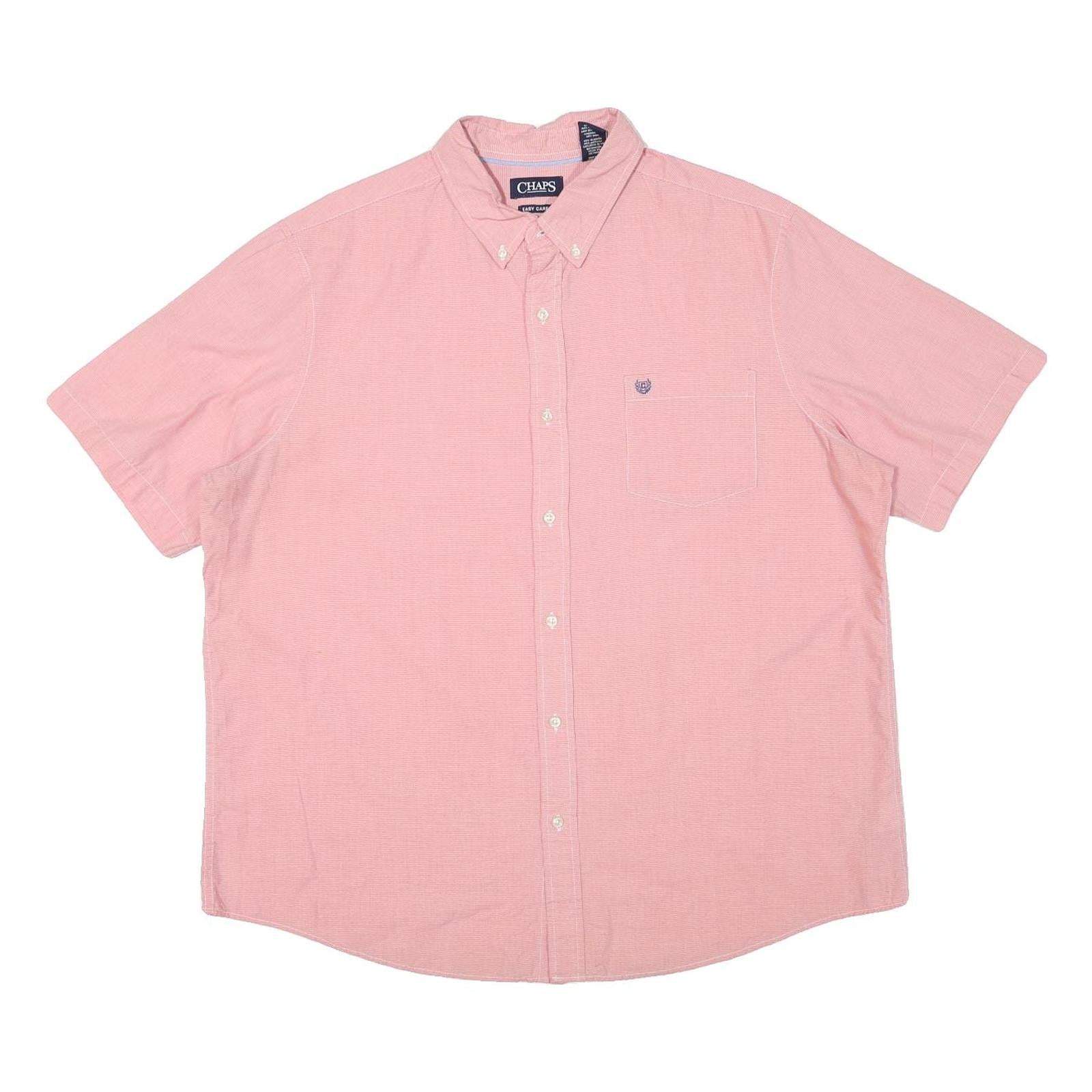 CHAPS Mens Pink Cotton Blend Shirt 2XL Button-Down Short Sleeve Casual