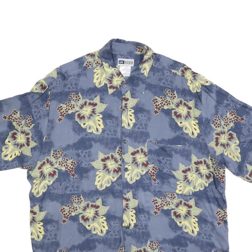 UNTIED Mens Blue Floral Pattern Short Sleeve Shirt L Casual Vacation Summer