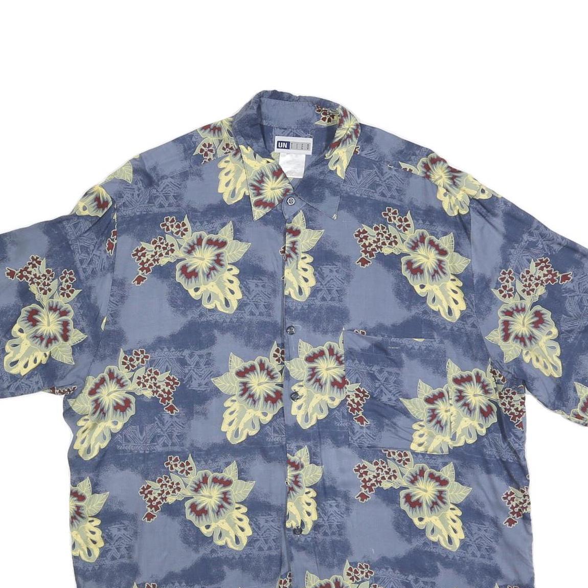 UNTIED Mens Blue Floral Pattern Short Sleeve Shirt L Casual Vacation Summer
