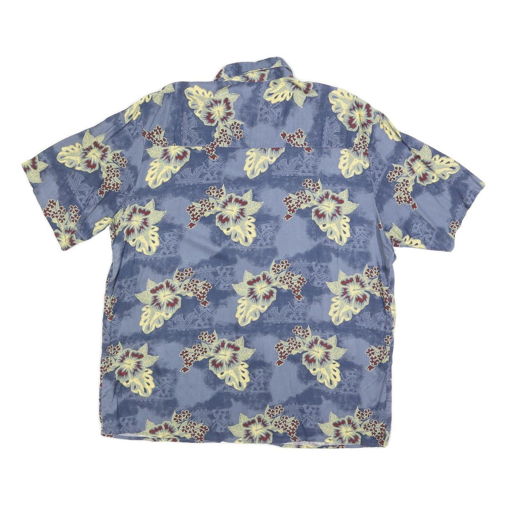 UNTIED Mens Blue Floral Pattern Short Sleeve Shirt L Casual Vacation Summer