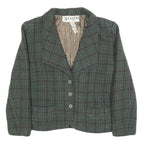 Lanvin Womens Blue Green & Brown Check Wool Jacket S Woven Button Closure