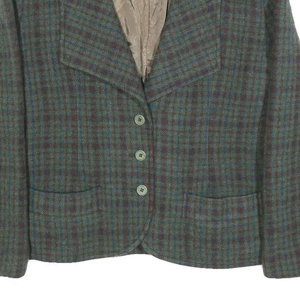 Lanvin Womens Blue Green & Brown Check Wool Jacket S Woven Button Closure