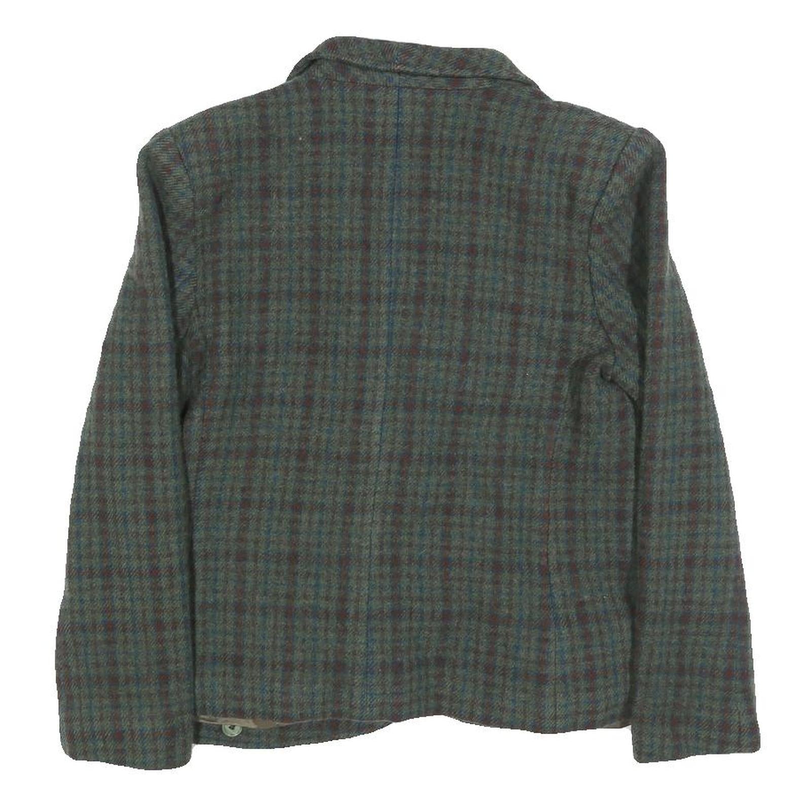 Lanvin Womens Blue Green & Brown Check Wool Jacket S Woven Button Closure