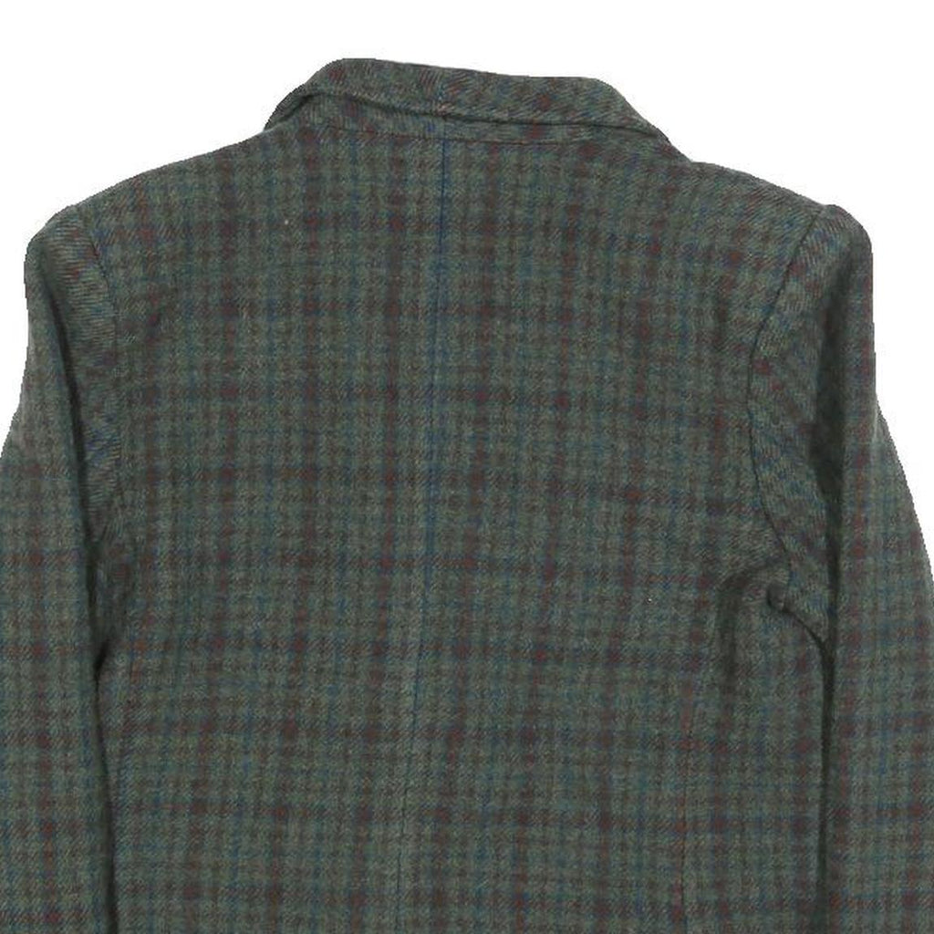 Lanvin Womens Blue Green & Brown Check Wool Jacket S Woven Button Closure