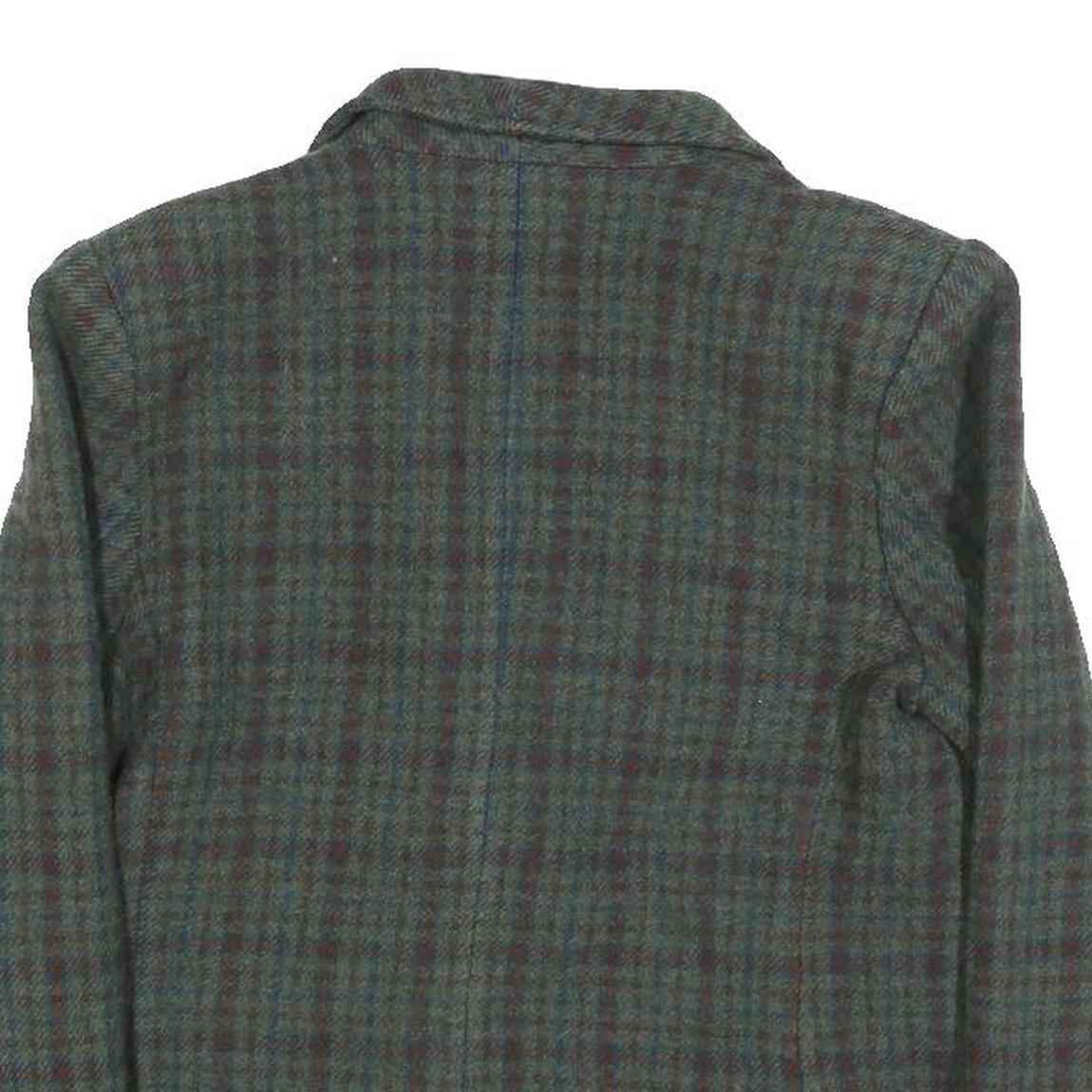 Lanvin Womens Blue Green & Brown Check Wool Jacket S Woven Button Closure