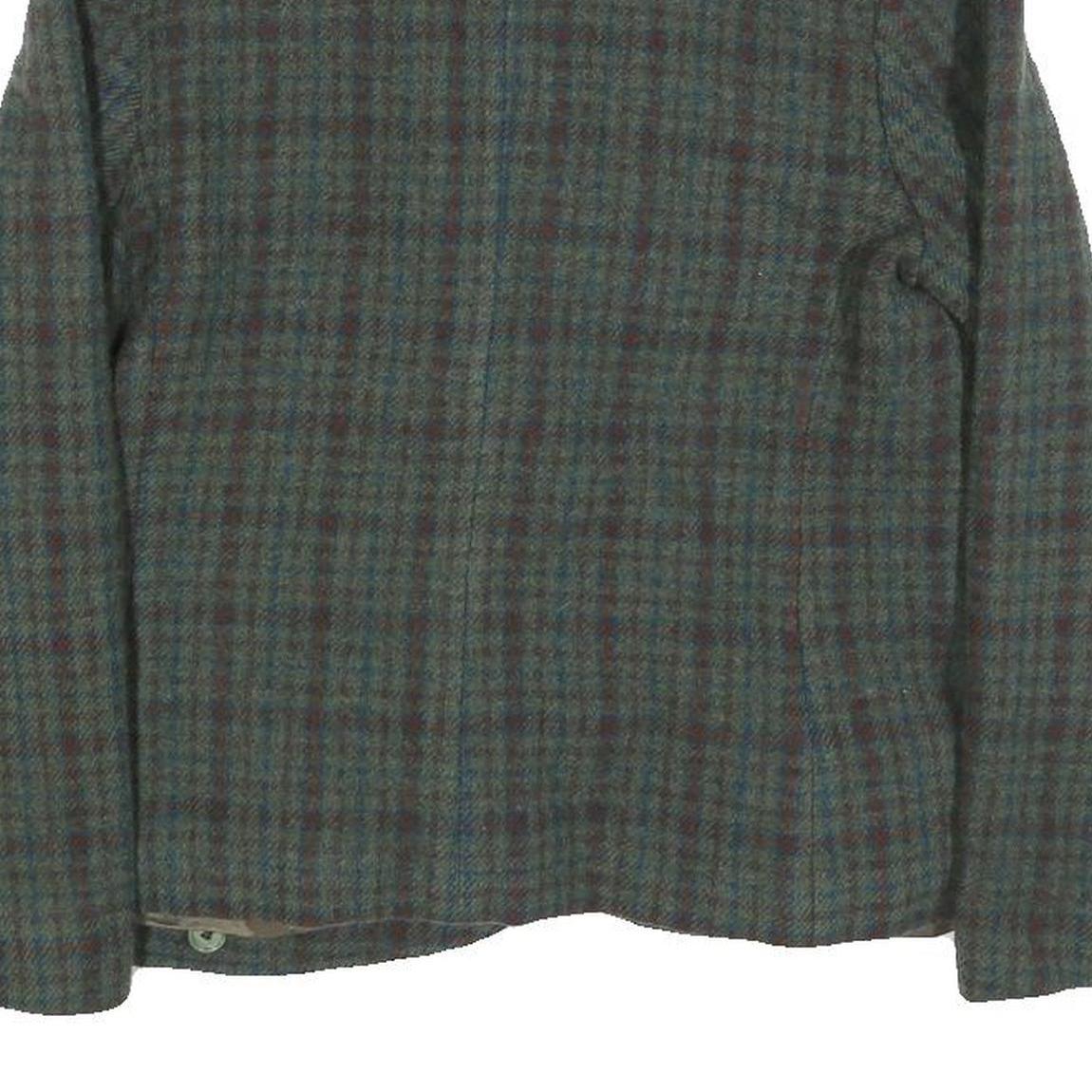 Lanvin Womens Blue Green & Brown Check Wool Jacket S Woven Button Closure