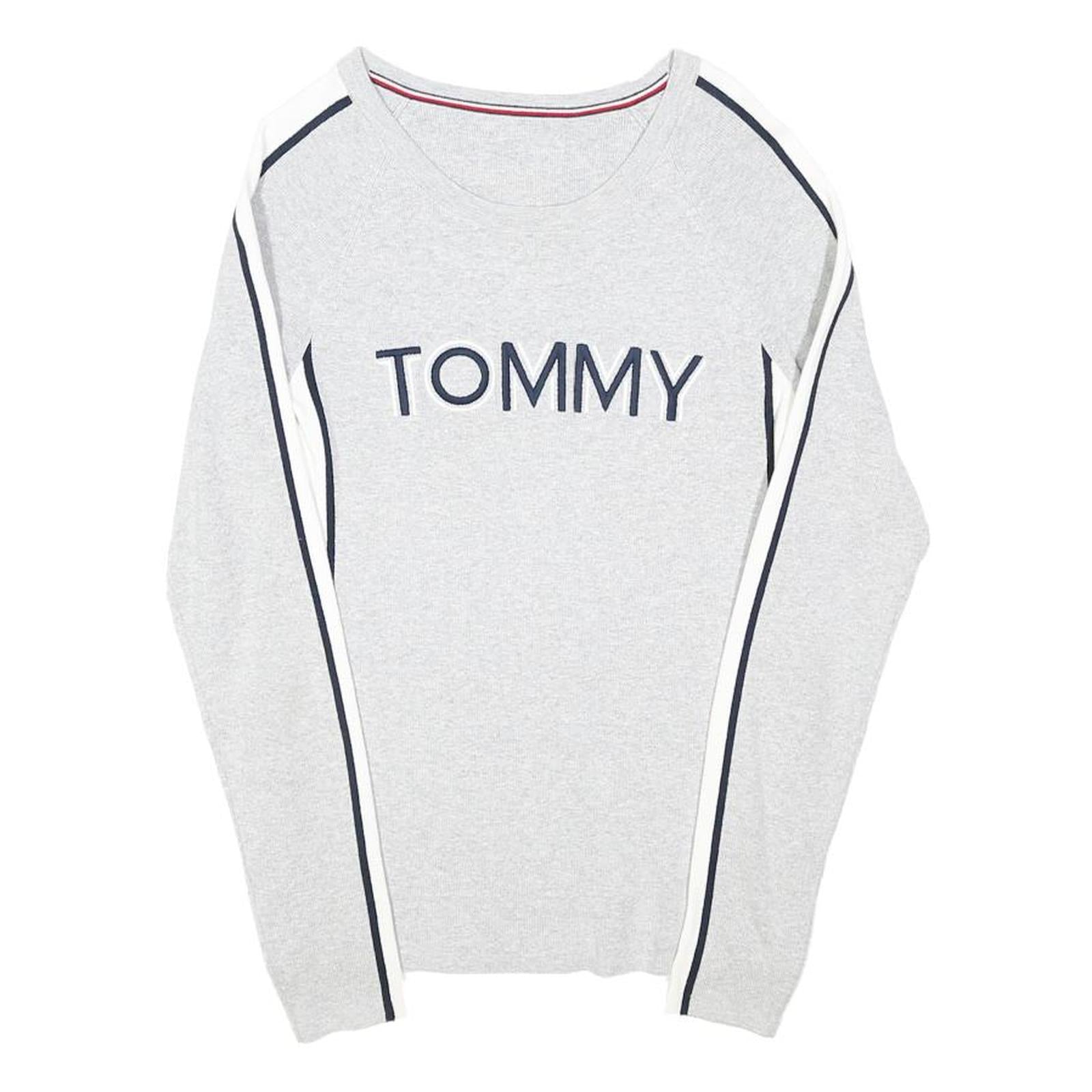 TOMMY HILFIGER Womens Grey Plain Crew Neck Basic Knit Jumper M Cotton Blend