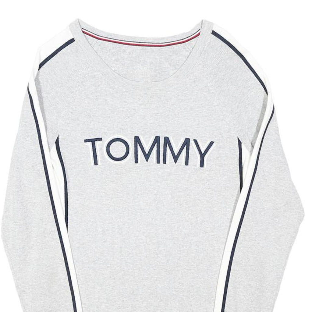 TOMMY HILFIGER Womens Grey Plain Crew Neck Basic Knit Jumper M Cotton Blend