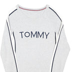 TOMMY HILFIGER Womens Grey Plain Crew Neck Basic Knit Jumper M Cotton Blend