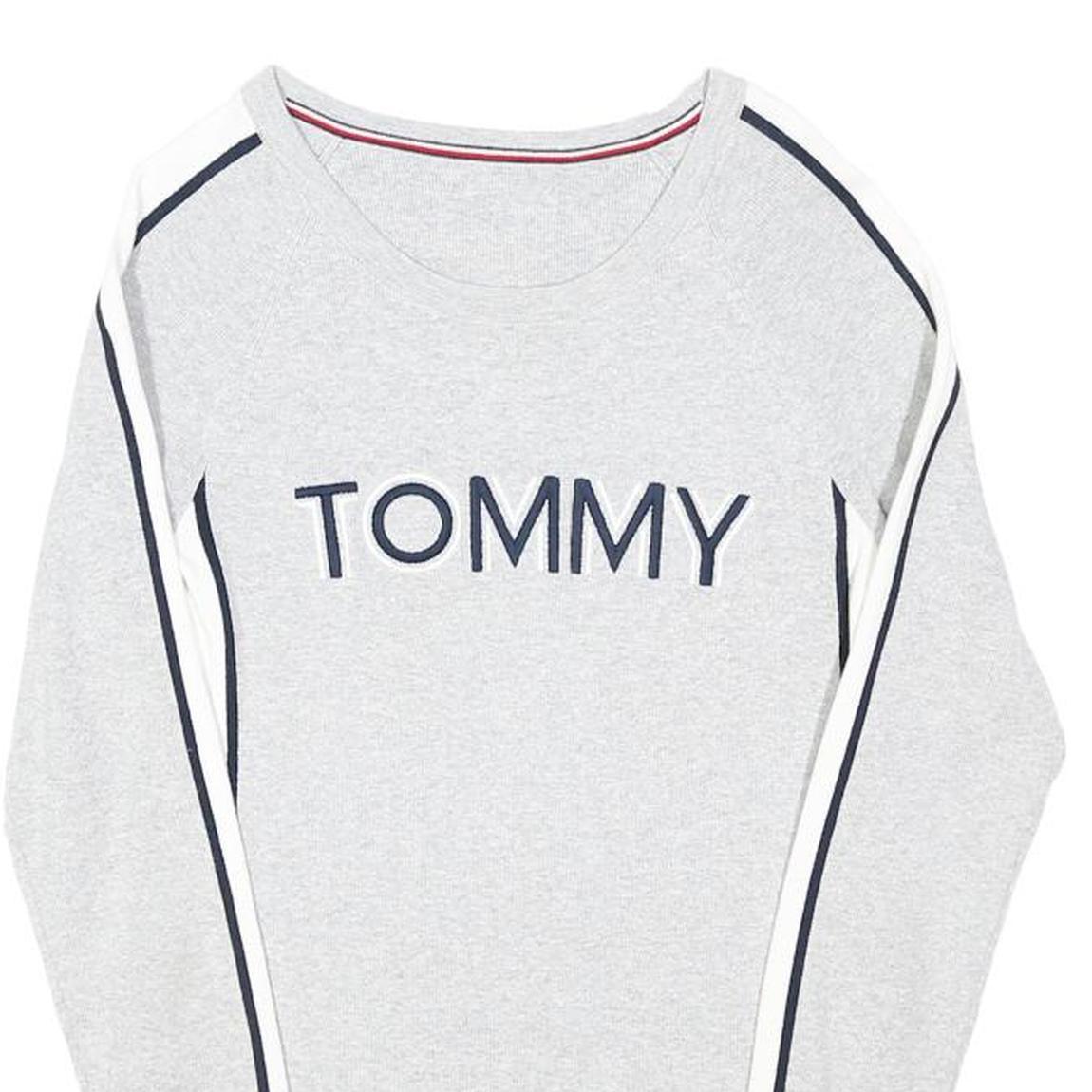 TOMMY HILFIGER Womens Grey Plain Crew Neck Basic Knit Jumper M Cotton Blend