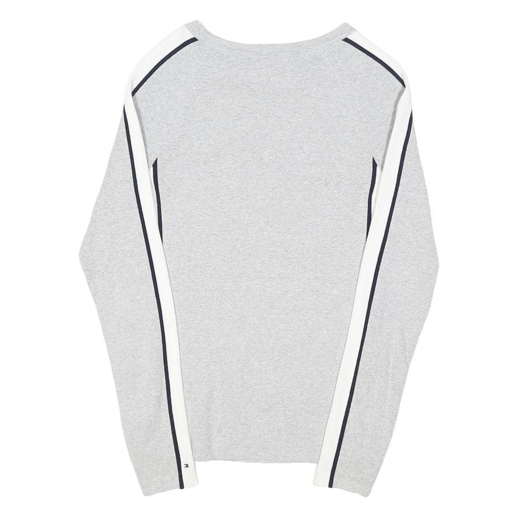 TOMMY HILFIGER Womens Grey Plain Crew Neck Basic Knit Jumper M Cotton Blend