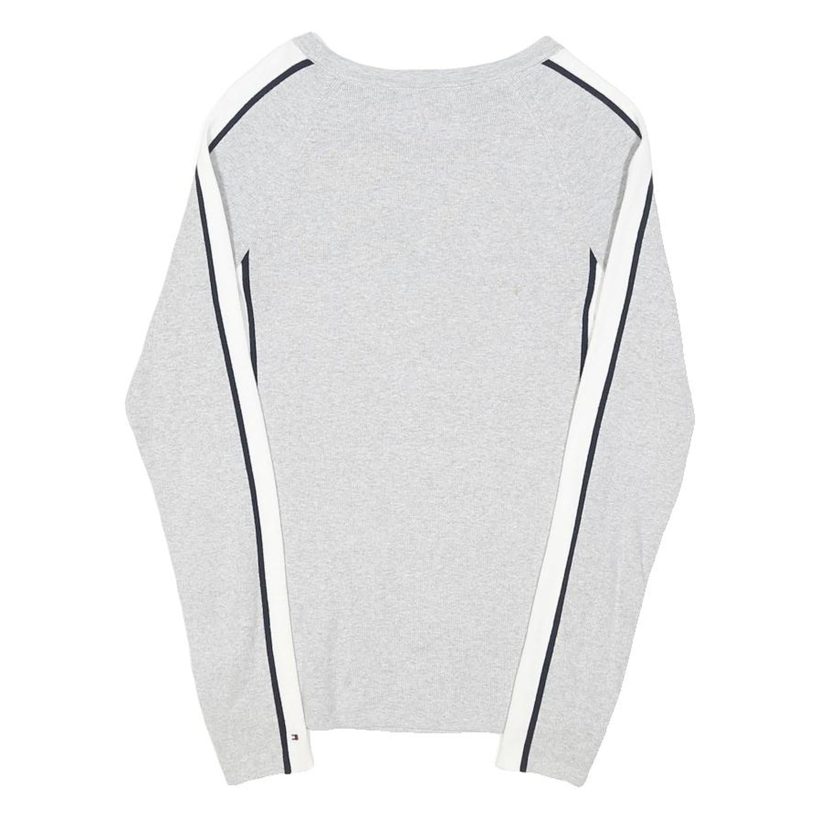 TOMMY HILFIGER Womens Grey Plain Crew Neck Basic Knit Jumper M Cotton Blend