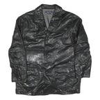 NAUTICA Mens Black Leather Button Jacket XL Smooth Plain Classic Outerwear