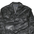 NAUTICA Mens Black Leather Button Jacket XL Smooth Plain Classic Outerwear